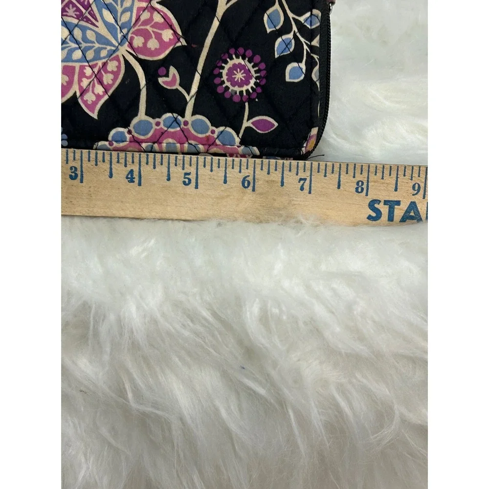 Vera Bradley Quilted Wallet Floral Black Purple Snap Flap‎ Zip Around
